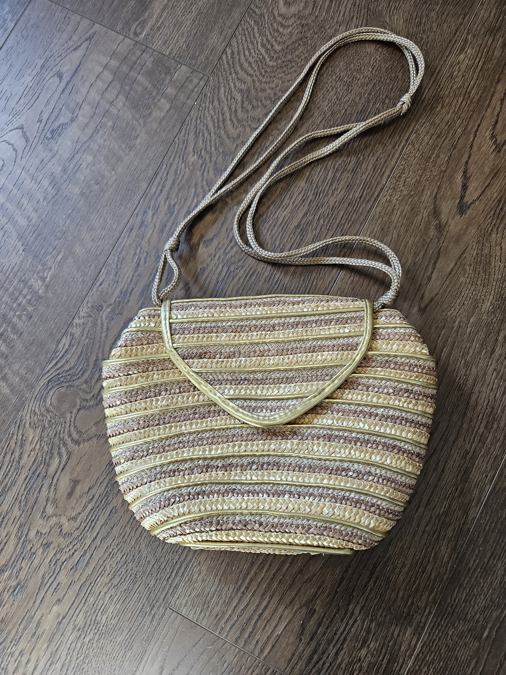 Straw Woven Crossbody Bag - Gold and Tan